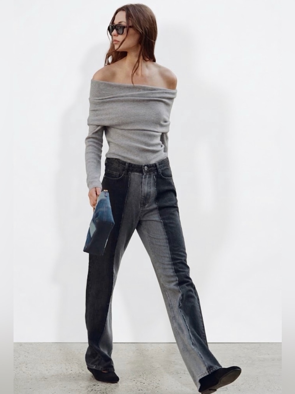 NWT Zara Woman Bloggers Fav Z1975 WIDE LEG HIGH WAIST COMBINED JEANS Size 2
